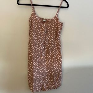 Aerie casual sundress smock back button front beige with white spots Medium NWT
